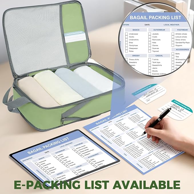 BAGAIL 6 Set Lightweight Compression Packing Cubes with Packing List, Anti-Tearing Expandable Organizer Bags for Travel, Matc