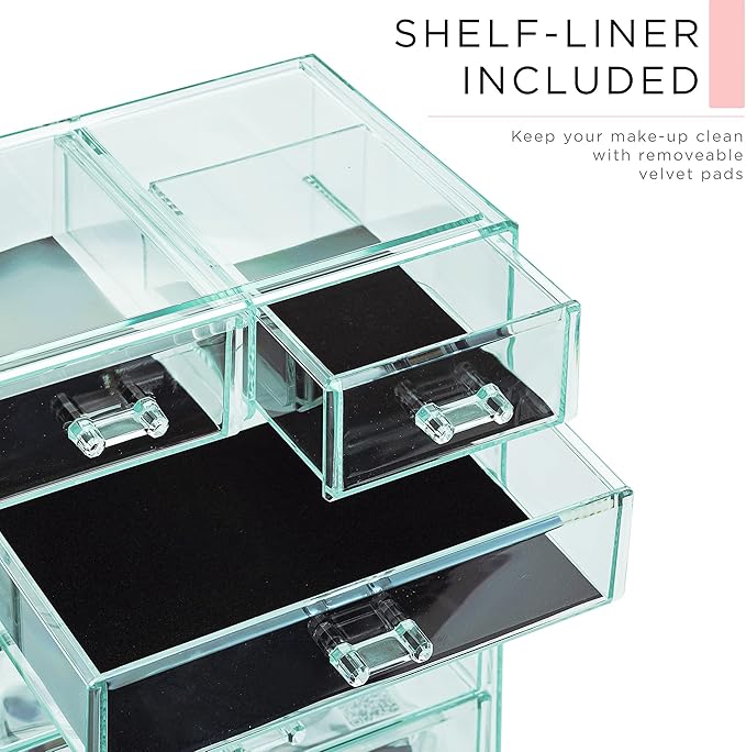 Sorbus Acrylic Makeup Organizer Set, 6-Drawer Vanity & Countertop Cosmetic Storage with Small & Wide Compartments, Teal Thril