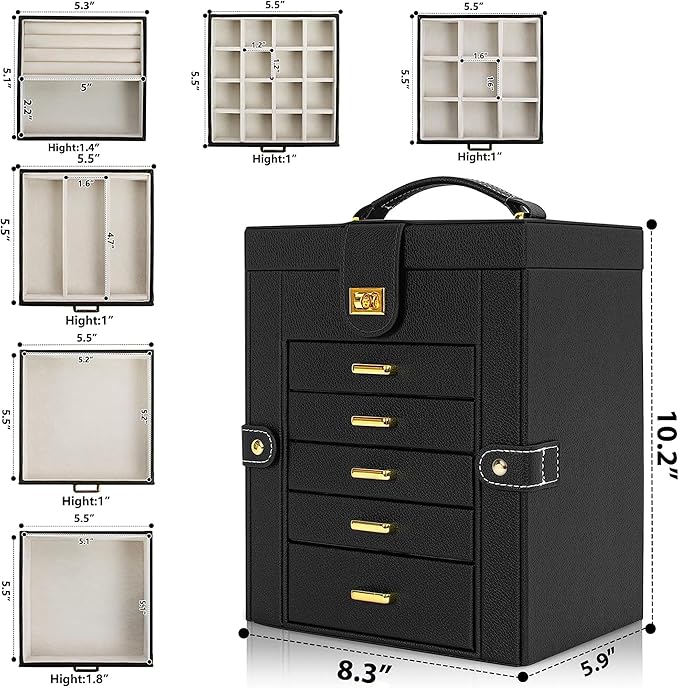 AKOZLIN Jewelry Box Organizer Functional Leather Jewelry Storage Case for Women Girls Ring Necklace Earring Bracelet Holder O