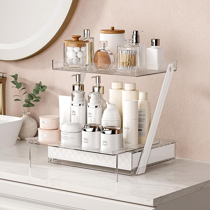 Makeup Organizer Countertop with Drawers & Lid, Skincare Organizer for Vanity, Large Cosmetic Organizer & Display Cases and S