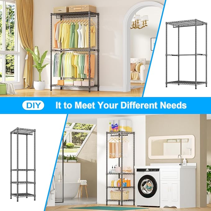Ulif E10 Clothes Rack（With Stretchable Hanger Rod）Freestanding Clothing Racks for Hanging Clothes，Adjustable Closet Organizer