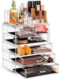 Sorbus Acrylic Makeup Organizer Set, 6-Drawer Vanity & Countertop Cosmetic Storage with Small & Wide Compartments, Clear Make