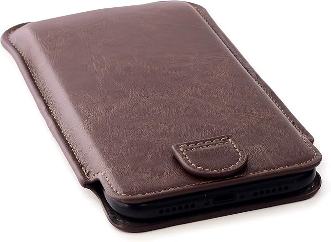 Dockem Provincial Wallet Sleeve for iPhone 17-11, 17-12 Pro, 17e, 16e, XR (6.1/6.3 inch) – Vintage Vegan Leather Pouch Cover with 2 Card Holder Slots [Brown]