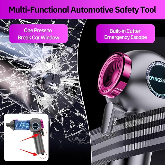 Handheld Car Vacuum Portable Cordless（Equipped with a one-Touch Window Breaker and Seatbelt Cutter ） Car Vacuum Cleaner with 