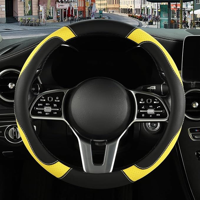 Microfiber Leather Steering Wheel Cover Large for Ford F150 F250 F350 RAM 4Runner Tacoma Tundra Range Rover Model X Model S, 