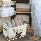 Rustic Raccoon Storage Bins & Boxes with Handles, Farmhouse Raccoon Foldable Basket for Organizing, Live Like Someone Left th