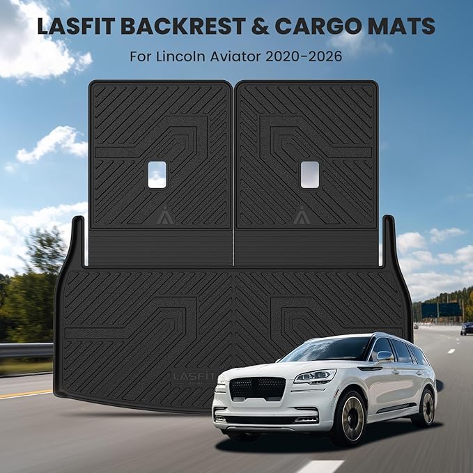 LASFIT Trunk Mat & Backrest Mats for Lincoln Aviator 2026 2025 2024 2023 2022 2021 2020, All Weather TPE Custom Fit Cargo Liner for Aviator Cargo Mat 2020-2026, Black, Easy to Clean