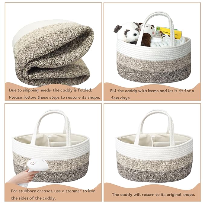 luxury little Diaper Caddy Organizer, Large Cotton Rope Nursery Baby Basket, Changing Table Organizer for Baby Diaper Storage