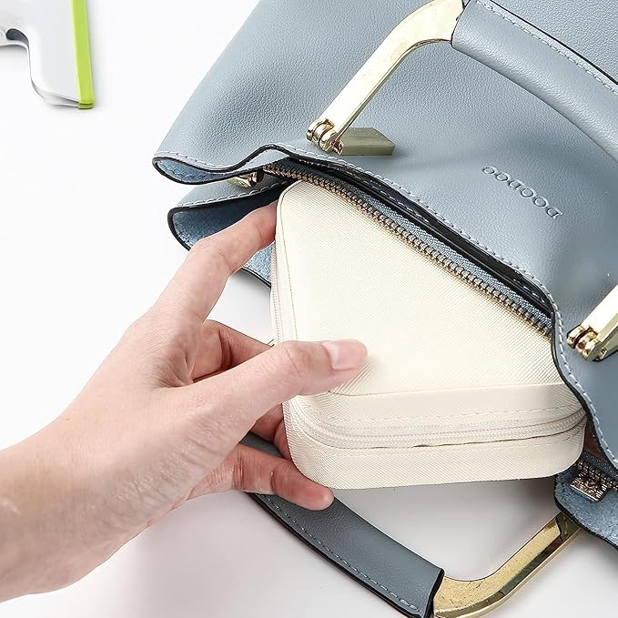 Neveika Portable Travel Mini Jewelry Box Leather Jewellery Ring Organizer Case Storage Gift Box Girls Women (2pcs White).