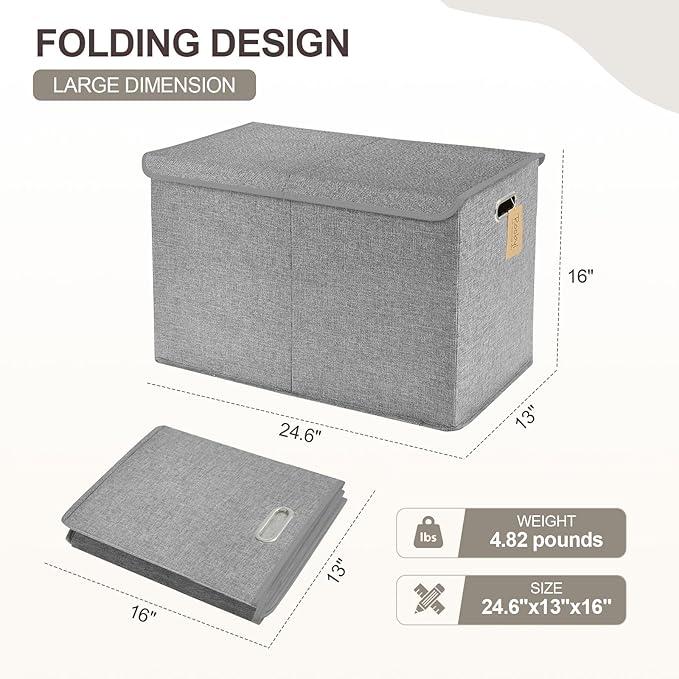 Large Toy Storage Box with Lid, Collapsible Toys Storage Organizer Bins with Dividers and Handles, Storage Chest Bin for Kids