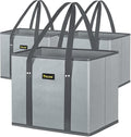 BALEINE 3Pk Reusable Grocery Bags, Foldable Shopping Bags for Groceries with Reinforced Bottom & Handles (Gray)
