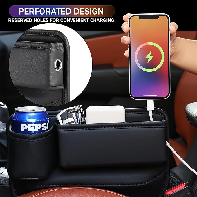 OUEST 2 Packs Car Seat Gap Filler Organizer, Car Seat Gap Storage Box with Cup Holder for Phone Drinks Glasses Keys