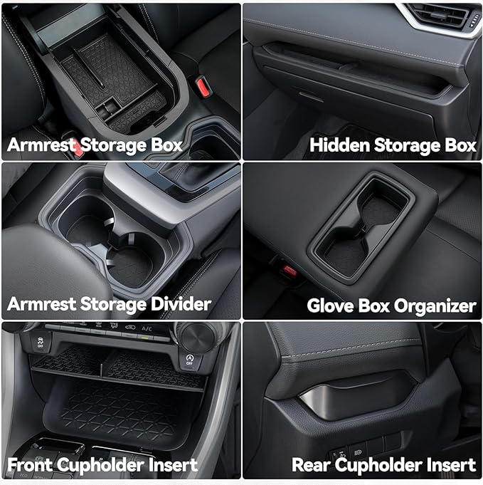 ELECFRESH 6PCS Center Console Organizer Tray for 2025 2024-2019 Toyota RAV4 Accessories, Armrest Storage Box, Driver Storage Drawer, Passenger Storage Mat Console Cup Holder Inserts for Toyota RAV4