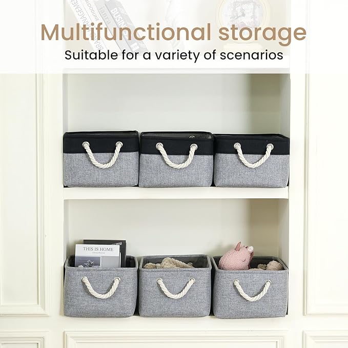Storage Baskets for Shelves 13.8x9.8x6.7 Inch, Foldable Fabric Storage Bins with Handles, Small Storage Baskets for Organizin