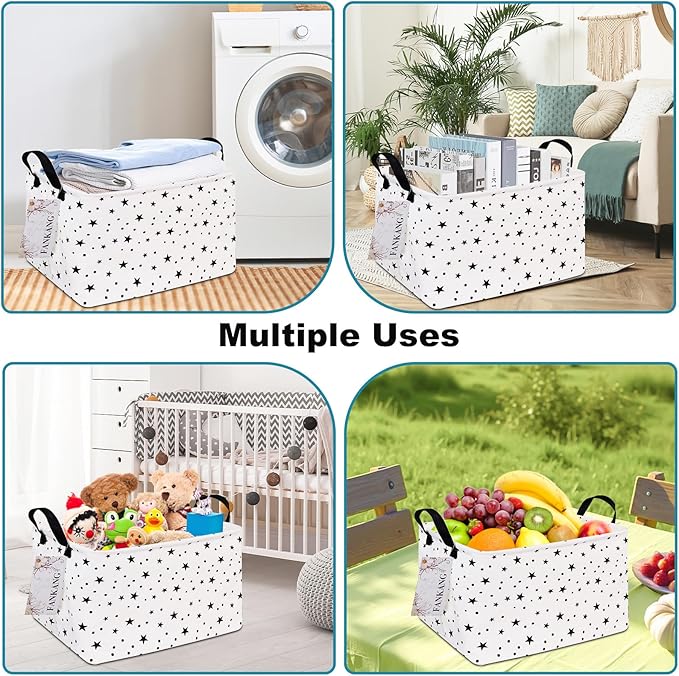 FANKANG Storage Basket,Nursery Hamper Canvas Laundry Basket Foldable with Waterproof PE Coating Storage, Office, Bedroom, Clo