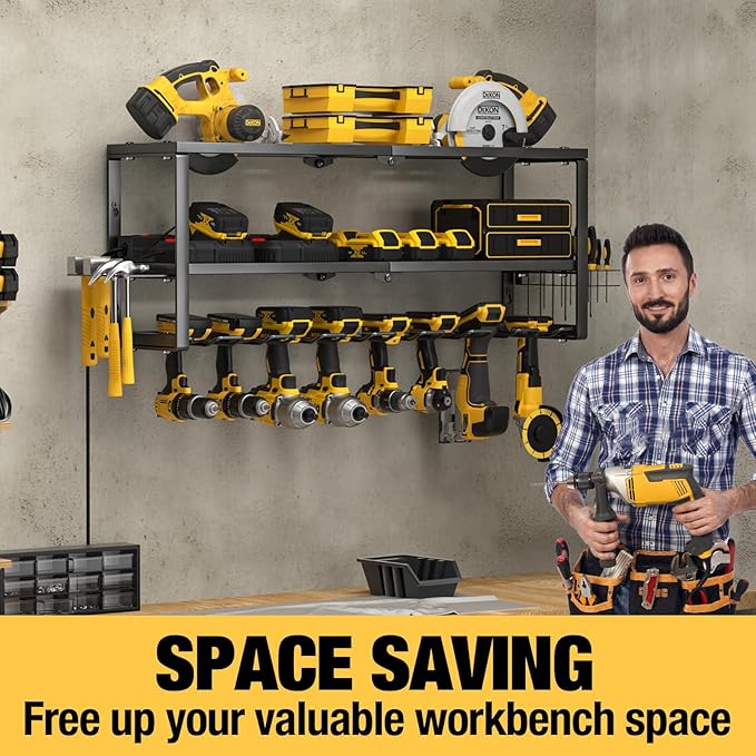YYR Heavy Duty Power Tool Organizer with Charging Station, Cordless Drill Hanger Storage Rack, Battery Tools Holder Wall Moun