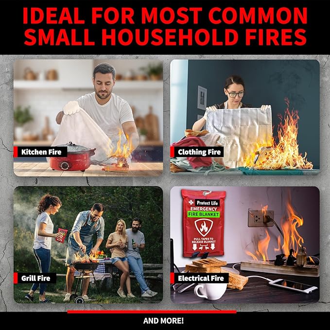 Protect Life Saving Emergency Fire Blankets 1 Pack - 40"x40", Fiberglass Fire Blanket for Home & Kitchen - Fire Suppression o