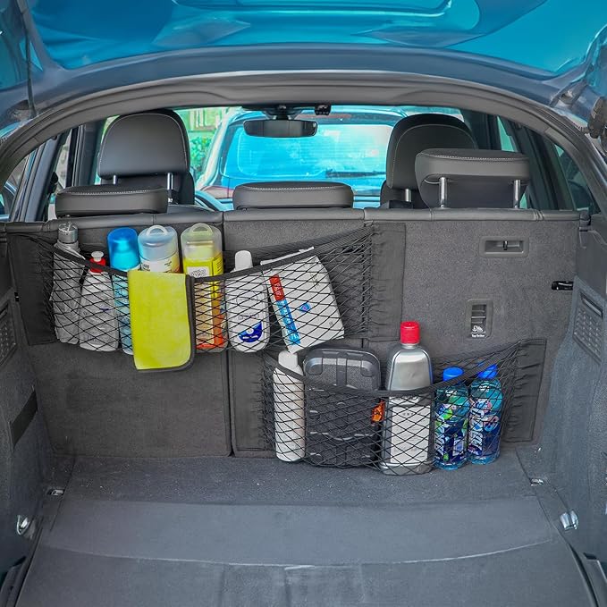 2 Packs Universal Mesh Cargo Net,Elastic Car Storage Net Pocket Bag for Trunk,Automotive Cargo Nets Storage Pouch Add On Orga