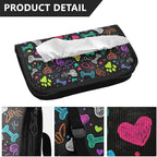 Car Tissue Holder Car Visor Organizer Tissue Box Holder for Car Sun Visor Organizer with Car Vehicle Accessories Essentials Interior for Women Men Black Art Paw Print and Hearts