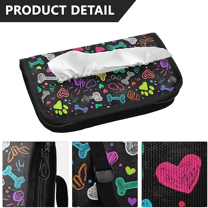 Car Tissue Holder Car Visor Organizer Tissue Box Holder for Car Sun Visor Organizer with Car Vehicle Accessories Essentials Interior for Women Men Black Art Paw Print and Hearts