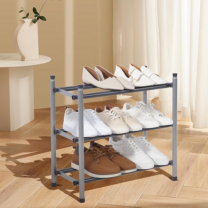 STORAGE MANIAC Expandable Shoe Rack, 12 Pairs Stackable Small Shoe Rack, Metal Adjustable Shoes Organizer for Closet, Entrywa
