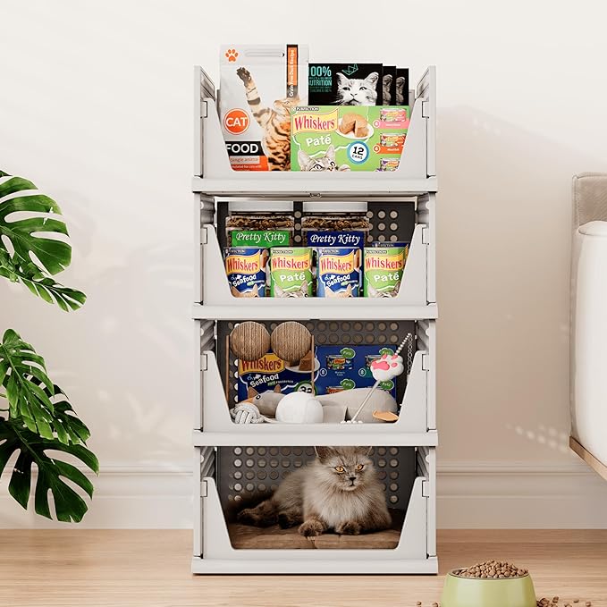 Pinkpum Grey 6 Pack Closet Organizers Storage Bins, Stackable Plastic Drawer Basket for Clothing, Stackable Storage Bins Shel