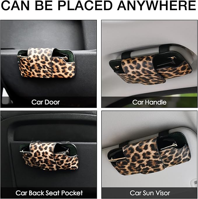Car Sunglasses Holder for Car Visor Vegan Leather Auto Eyeglass Case with Clip Automotive Interior Visor Accessories