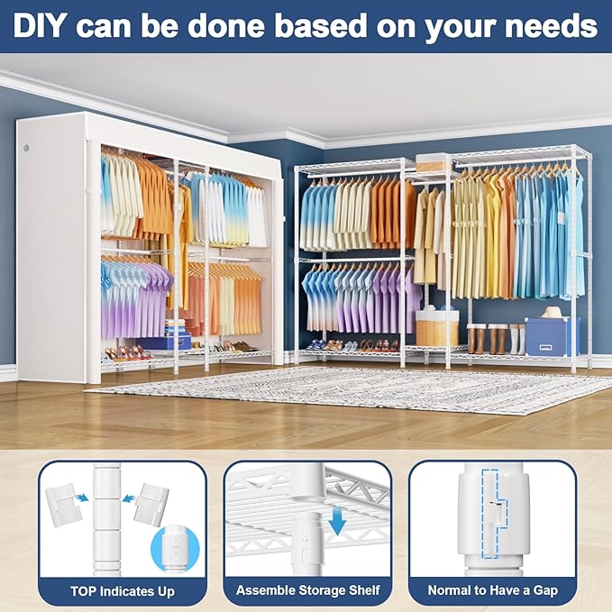 Ulif E12C Max Heavy Duty Closet Organizer System，Freestanding Clothing Rack, Adjustable Garment Rack 83" W x 16" D x 76.5" H 