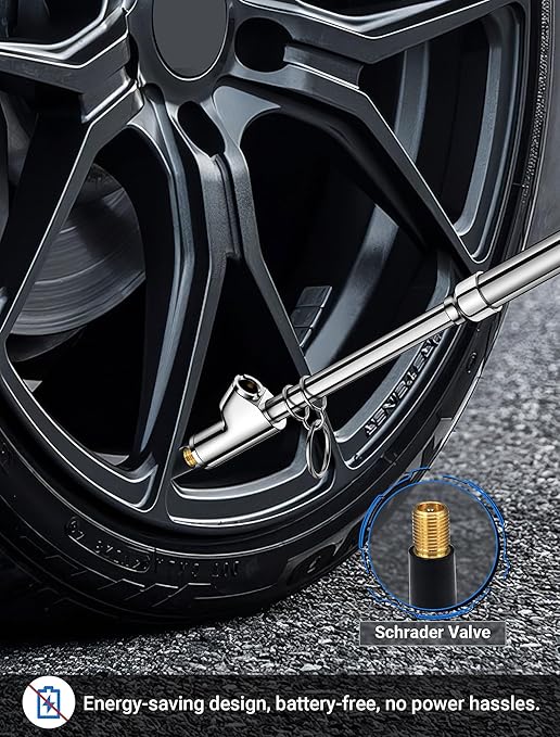 2-Pack Dual Head Tire Pressure Gauge, Heavy Duty Truck Air Pressure Gauge Range 10-150 PSI, 1-10 Bar w/Valve Cores & Valve Caps, Tire Gauges for Tire Pressure for Semi Truck, RV, Car (Silver)