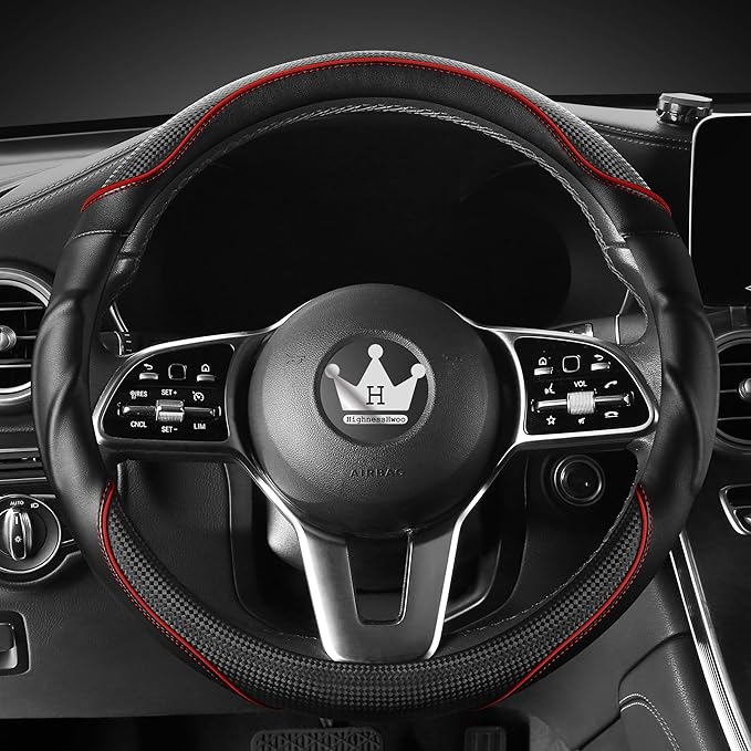 HighnessHwoo 3D Car Steering Wheel Cover Comfort Grip Massage Sporty Anti-Slip Carbon Fiber Faux Leather for F150, Trucks, Je