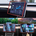 2PCS Protector Trim Frame Compatible with Tesla Model 3 Y 2019-2024 2025 Screen Edge Frame Rearview Mirror Cover Interior Silicone Decorations Center Console Decor Highland Juniper Accessories (Red)