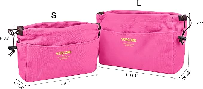 Vercord Canvas Handbag Organizers, Sturdy Purse Insert Organizer Bag in Bag, 10 Pockets Rose Large