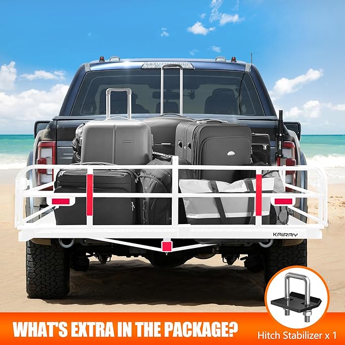 KAIRAY 500 Lbs Heavy Duty Hitch Mount Cargo Carrier 60" x 24" x 14.4" Folding Cargo Rack Rear Luggage Basket Fits 2" Receiver for Car SUV Camping Traveling (White)