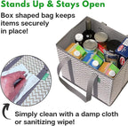 Reusable Grocery Bags (3 Pack) – Heavy Duty Reusable Shopping Bags with Box Shape to Stand Up and Stay Open – Large Tote Bags with Long Handles & Reinforced Bottom – Foldable Utility Bag – Chevron