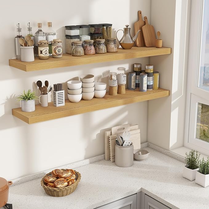 Fun Memories 55 Inch Fireplace Mantel Shelf, 10 Inch Deep Shelves for Display & Wall Storage, Rustic Wood Wall Shelf, Extra L