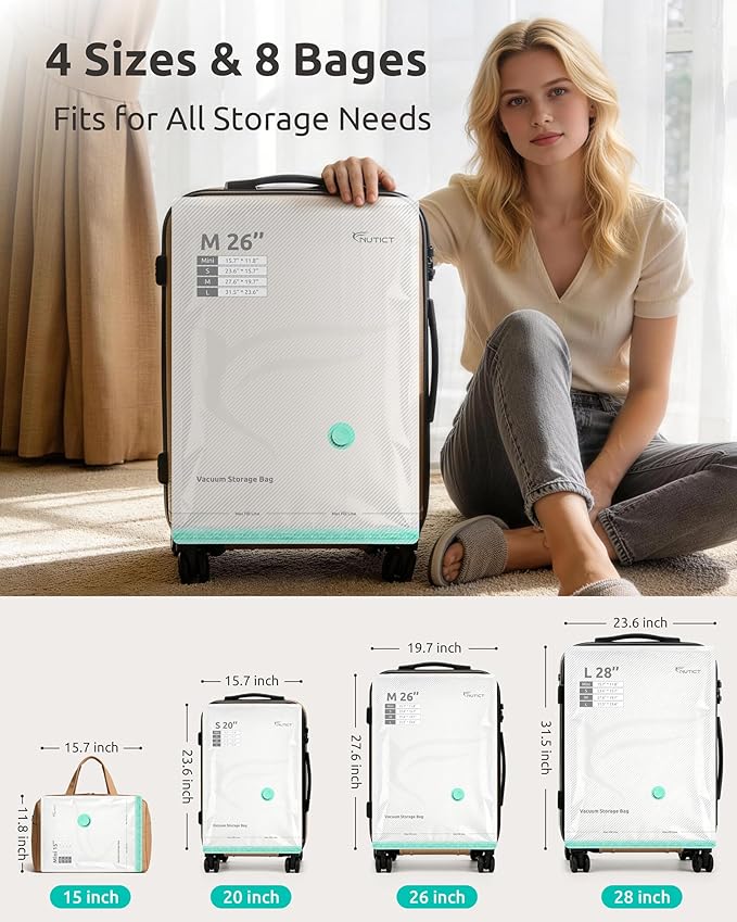 NUTICT 8-Pack Vacuum Seal Storage Bags for Travel, Rechargeable Wireless Air Pump, 4-Size Compression Space Saver for Luggage