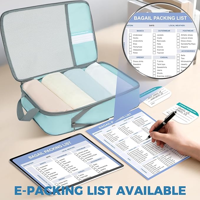 BAGAIL 6 Set Lightweight Compression Packing Cubes with Packing List, Anti-Tearing Expandable Organizer Bags for Travel, Dust