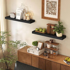 BAMEOS Bamboo Floating Shelves Wall Mounted Wooden Shelves with Invisible Brackets Set of 2, Hanging Wall Decor for Bedroom, 