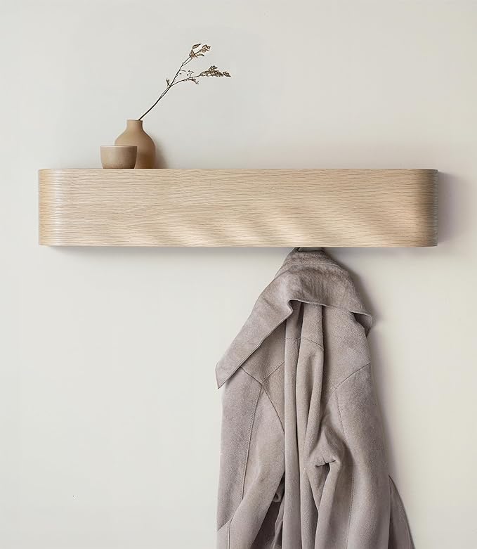 Kazai. Wall-Mounted Coat Rack 'Toke' - Modern Design Coat Rack with Hidden Wall Hooks - Solid Wood Veneer Panel Coat Hanger -