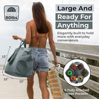 VeraMia Canvas Grocery Bag 3pc XL Set with Real Pockets, Long Shoulder Strap and Short Handle. Heavy Duty, Foldable, Washable