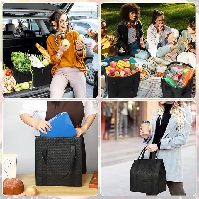 20 Pcs Insulated Shopping Bags for Groceries with Zipper & Handles, Large Foldable Cooler Bags for Hot & Cold Food