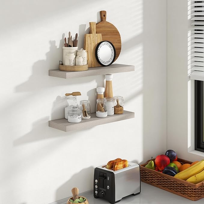 24 Inch Floating Shelves, 8 Inch Deep Floating Shelves for Wall, Hanging Shelf with Invisible Brackets, Deep Shelves for Bath