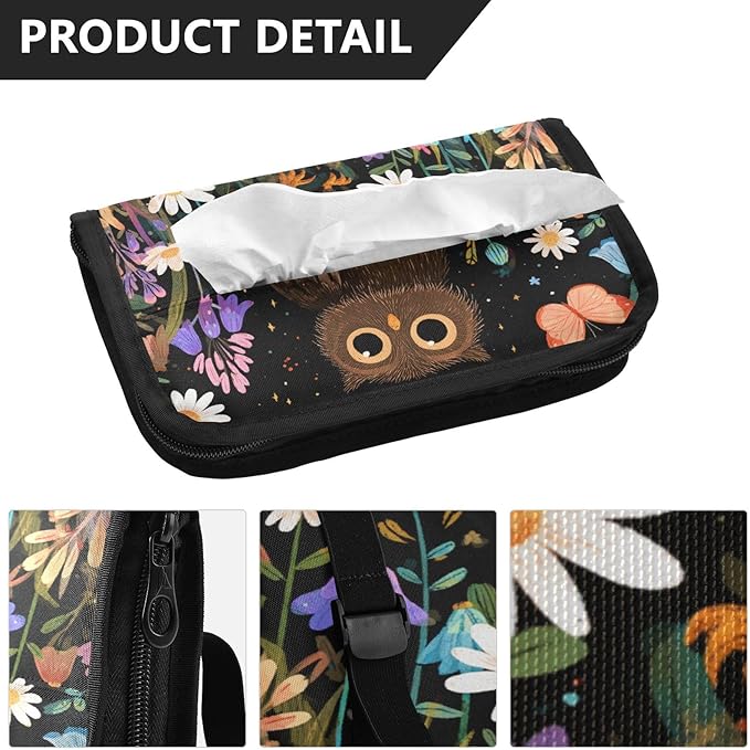 Car Tissue Holder Car Visor Organizer Tissue Box Holder for Car Sun Visor Organizer with Car Vehicle Accessories Essentials Interior for Women Men Black Owl Flowers Butterflies