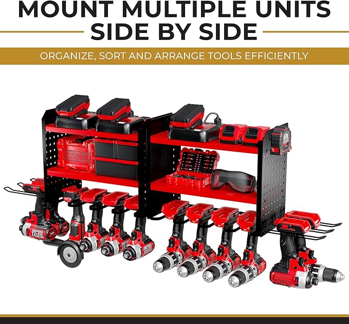 BUILTSTRONG Power Tool Organizer-6 Drill Holder Wall Mount, 3 Tier Heavy-Duty Hand Tool Storage Rack, Utility Racks, Drill Ho