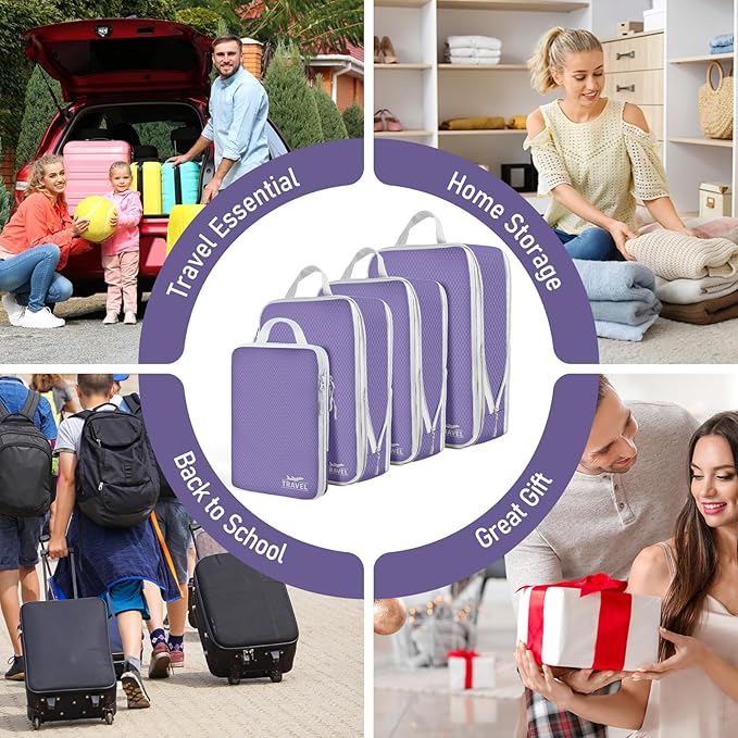 4 Set Compression Packing Cubes, Suitcase Organizer, Lightweight Travel Essentials, Compression Bags For Travel Accessories L