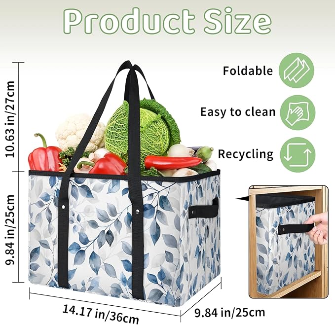Reusable Grocery Bag, Foldable Large Shopping Tote Bag for Groceries Kitchen Picnic Car Trunk