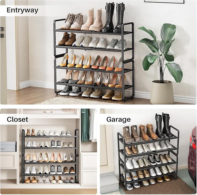 SNTD Shoe Rack - Expandable Shoe Organizer for Closet, Adjustable Metal Shoe Shelf Storage, Stackable Long Shoe Stand Holder 
