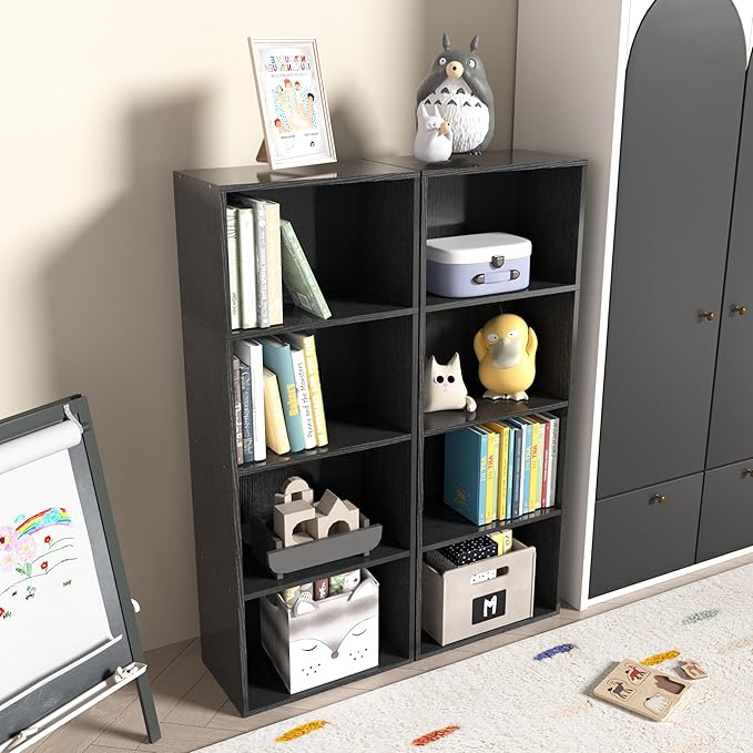 Wooden 4 Cube Storage Organizer, 4 Tier Tall Modern Bookshelf Freestanding Storage Display Organizer, Versatile Cubes Shelf a