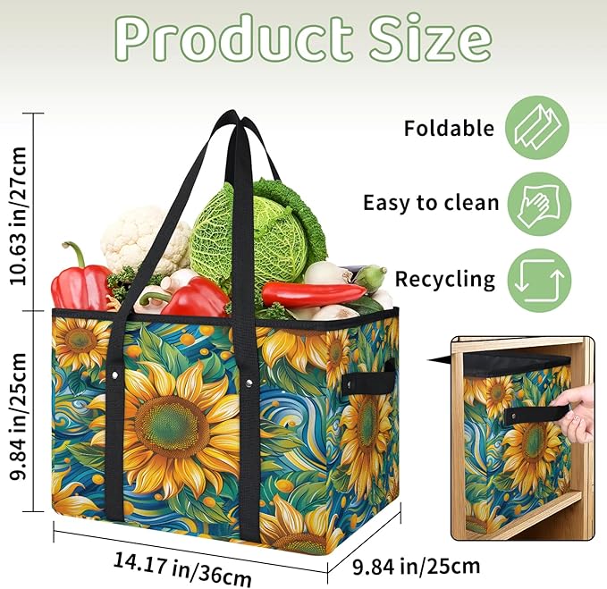 Reusable Grocery Bag, Foldable Large Shopping Tote Bag for Groceries Kitchen Picnic Car Trunk