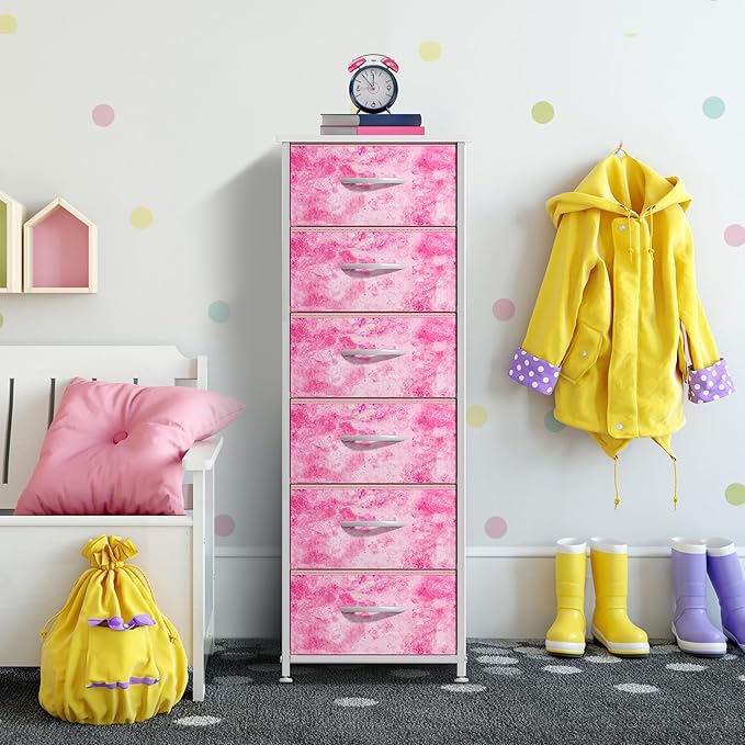 Sorbus Fabric Dresser for Kids Bedroom - Chest of 6 Drawers, Tall Storage Tower, Clothing Organizer, for Closet, for Playroom